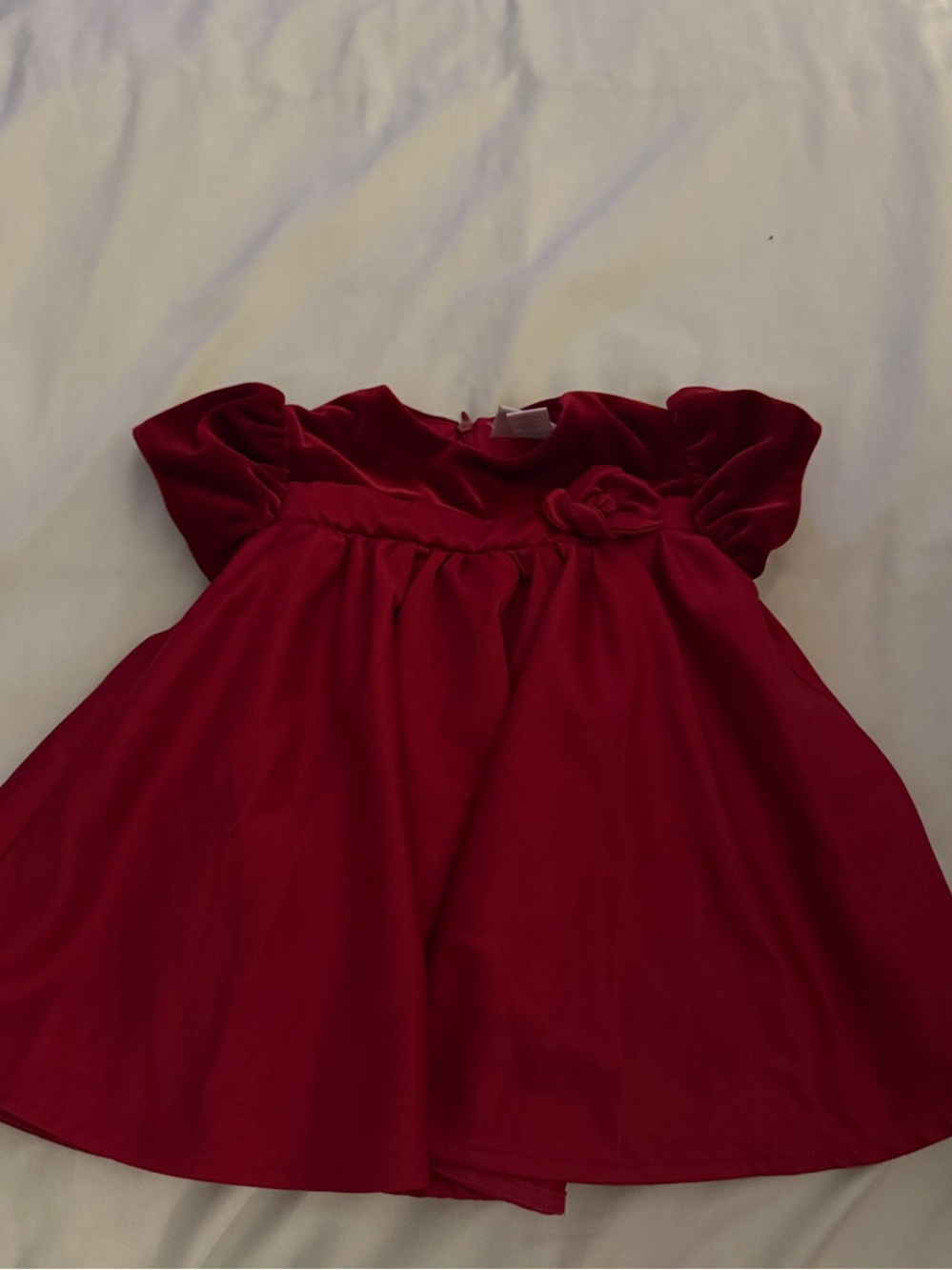 George Girls' Deep Red Velvet Dress with Ruffle Sleeves